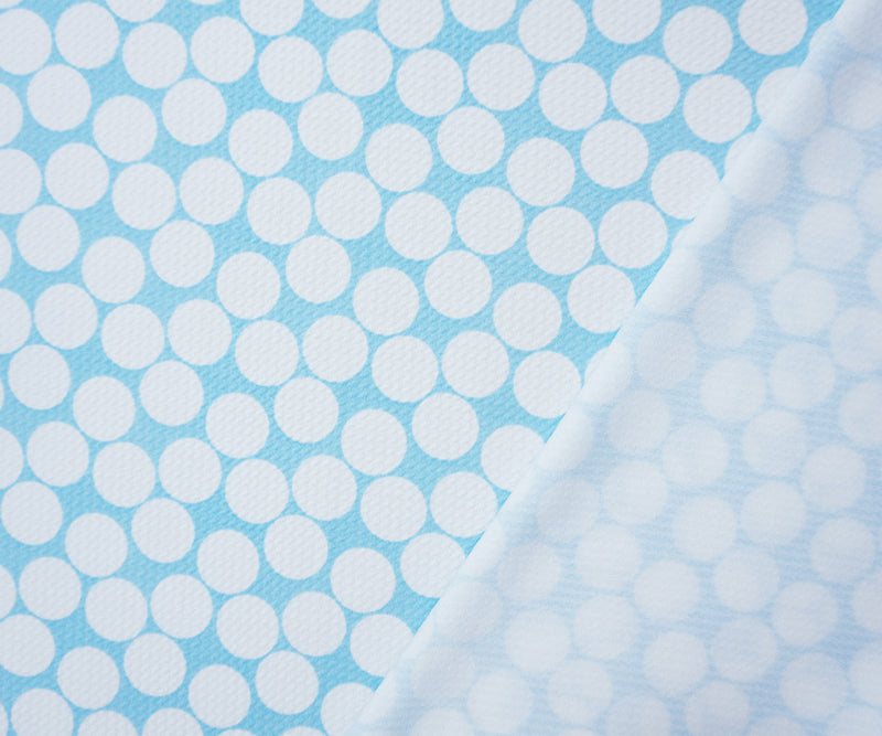 Blue-White Poly Dot Print Liverpool Double Knit Fabric
