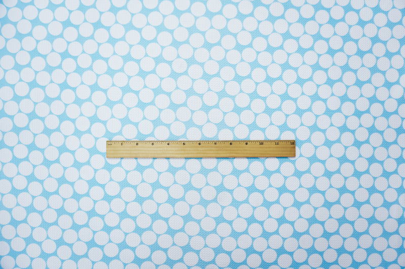 Blue-White Poly Dot Print Liverpool Double Knit Fabric