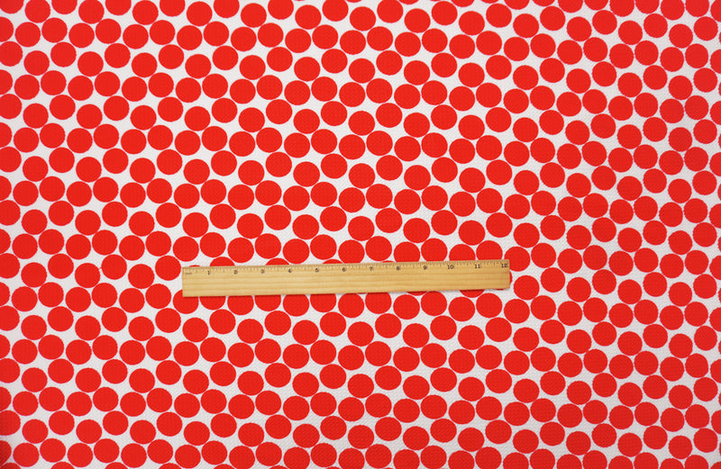 Red-White Poly Dot Print Liverpool Double Knit Fabric