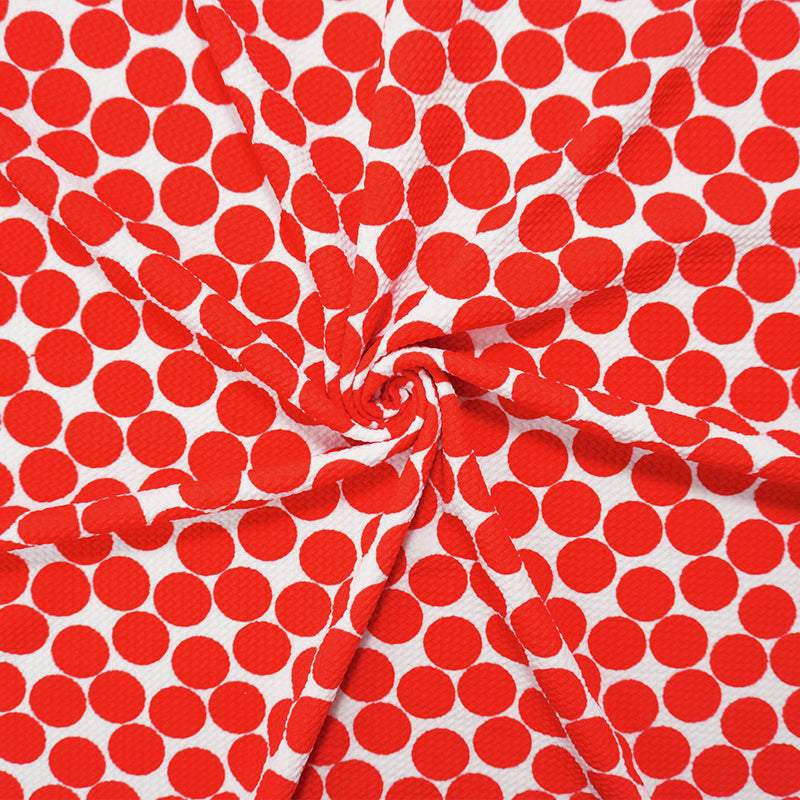 Red-White Poly Dot Print Liverpool Double Knit Fabric