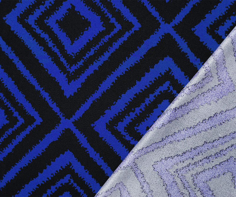 Blue-Black Poly Diamond Print Liverpool Double Knit Fabric