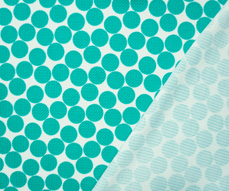 Turquoise-White Poly Dot Print Liverpool Double Knit Fabric