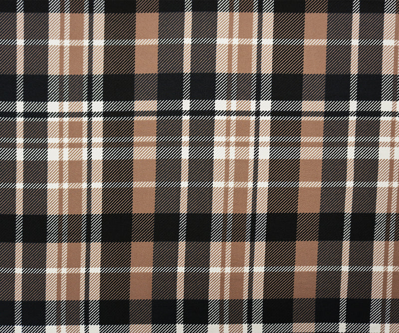 Brown-Black-Ivory Poly Plaid Print Liverpool Double Knit Fabric