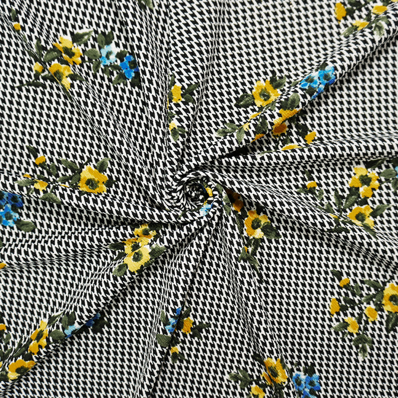 Black-Multi Poly Floral Print Liverpool Double Knit Fabric