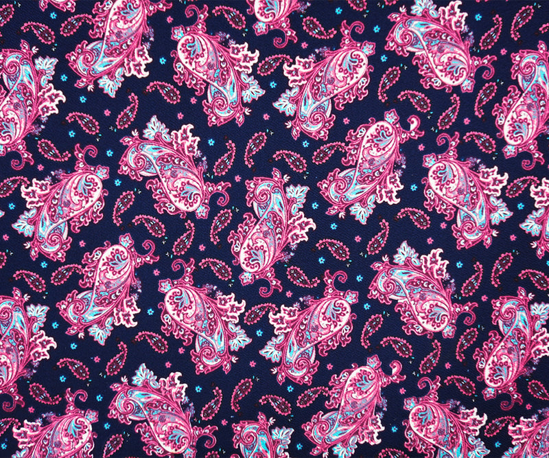 Navy-Pink-Multi Poly Paisley Print Liverpool Double Knit Fabric