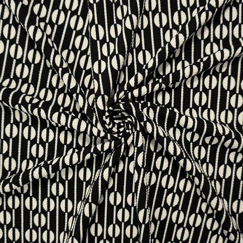 Black-White Poly Geometric Print Liverpool Double Knit Fabric