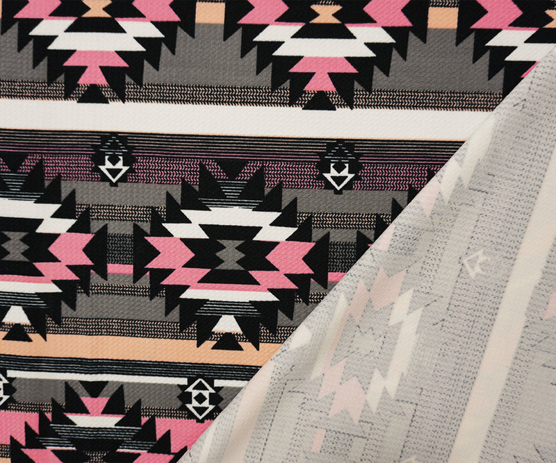 2 7/8 YD PC-Gray-Pink-Multi Poly Aztec Print Liverpool Double Knit Fabric