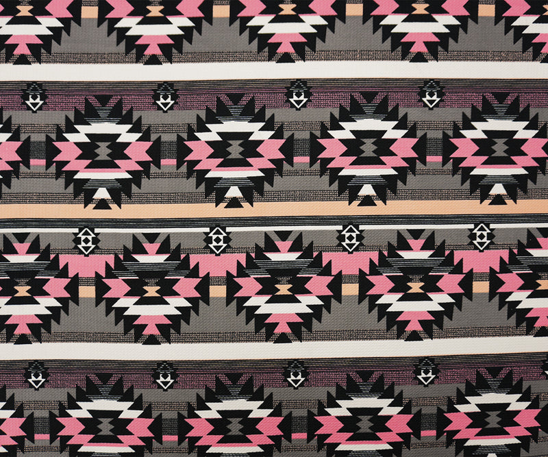 2 7/8 YD PC-Gray-Pink-Multi Poly Aztec Print Liverpool Double Knit Fabric