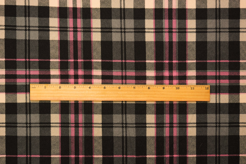 Black-Pink-Multi Poly Stretch Plaid Printed Double Knit Fabric