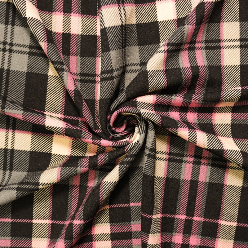 Black-Pink-Multi Poly Stretch Plaid Printed Double Knit Fabric