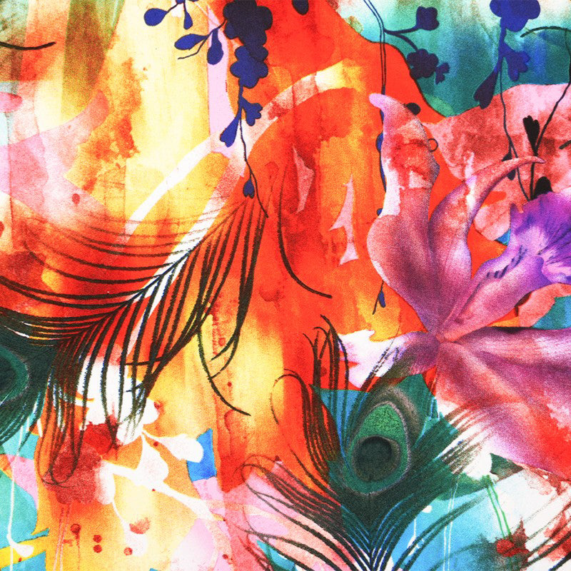 Blue-Multi Poly Stretch Feather Printed ITY Jersey Knit Fabric