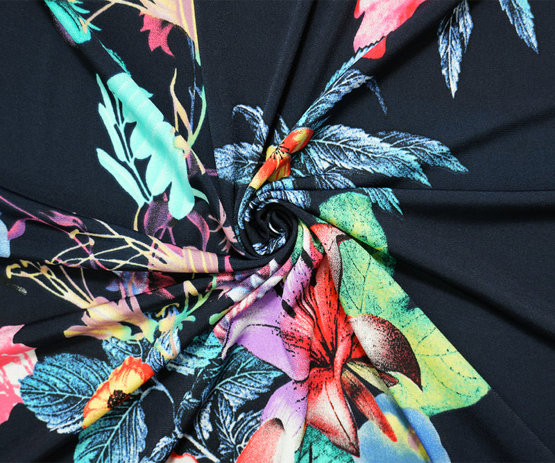 3 1/2 YD PC-Blue-Red-Multi Poly Stretch Floral Printed ITY Jersey Knit Fabric