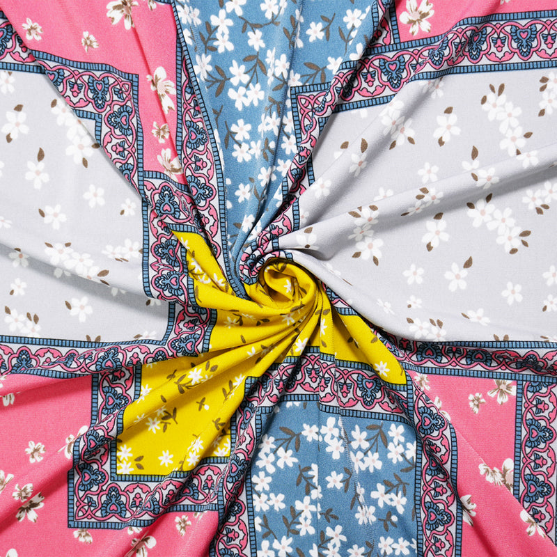 Yellow-Multi Poly Stretch Border Printed ITY Jersey Knit Fabric