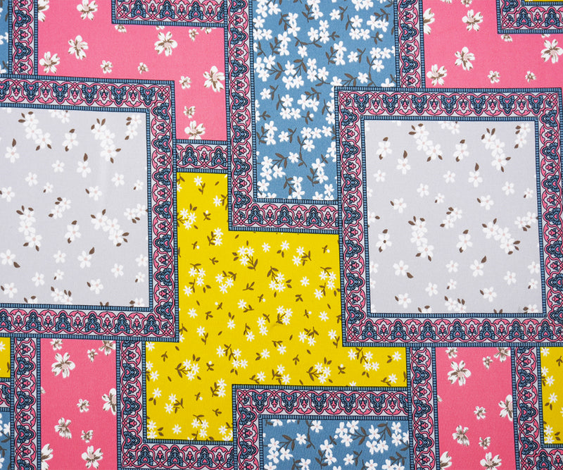 Yellow-Multi Poly Stretch Border Printed ITY Jersey Knit Fabric