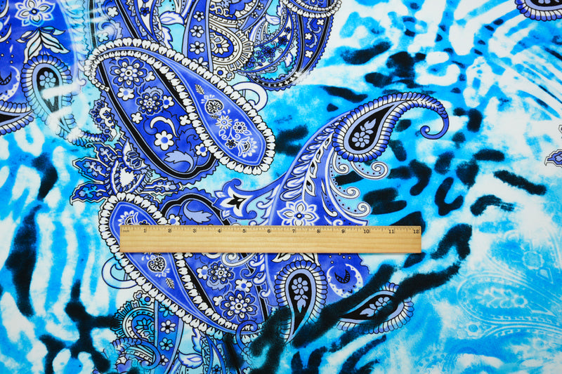 Blue-Multi Poly Stretch Paisley Print ITY Jersey Knit Fabric