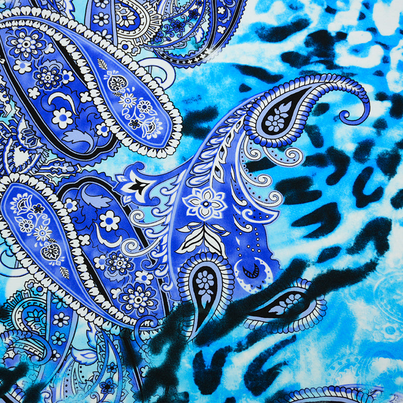 Blue-Multi Poly Stretch Paisley Print ITY Jersey Knit Fabric