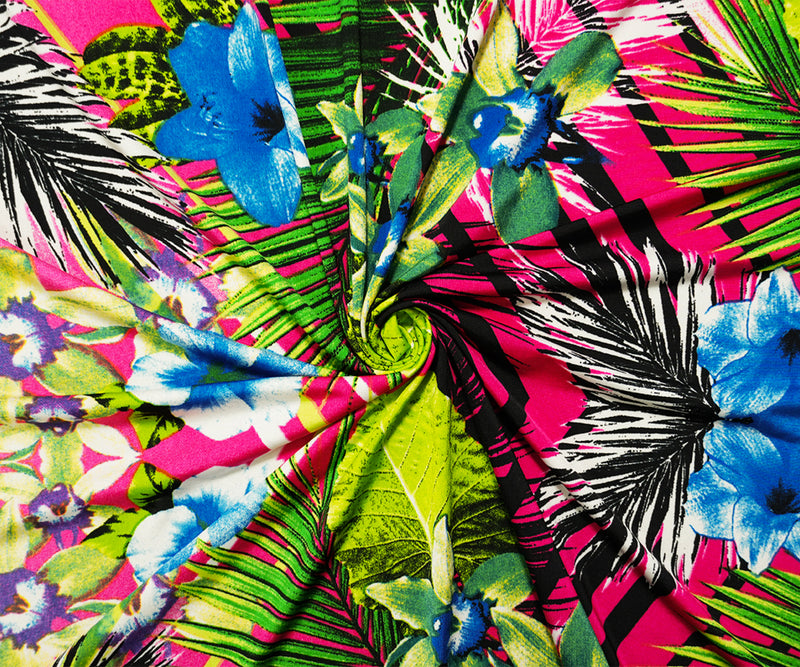 Pink-Multi Poly Stretch Floral Printed ITY Jersey Knit Fabric