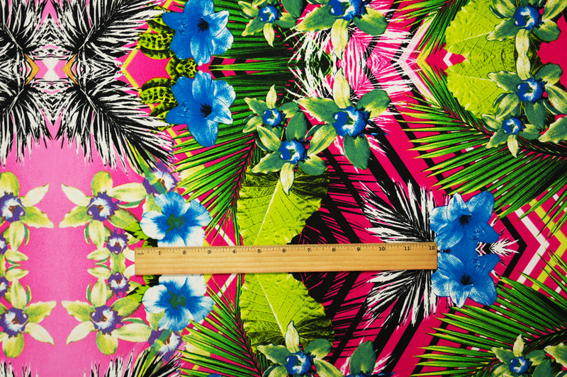 Pink-Multi Poly Stretch Floral Printed ITY Jersey Knit Fabric