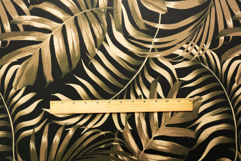 Beige-Black Poly Stretch Leaves Printed ITY Jersey Knit Fabric
