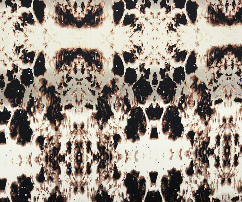 Brown-Multi Poly Stretch Abstract Foil Printed Jersey Knit Fabric