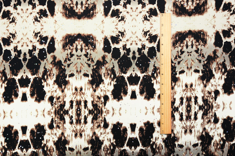 Brown-Multi Poly Stretch Abstract Foil Printed Jersey Knit Fabric