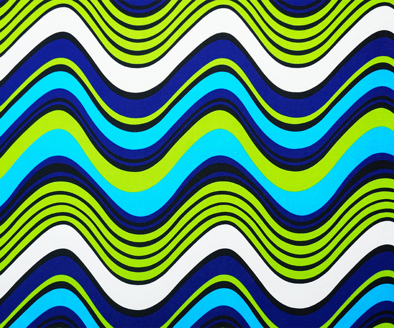 Blue-Green-Multi Poly Stretch Abstract Printed Jersey Knit Fabric
