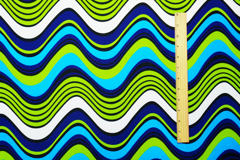 Blue-Green-Multi Poly Stretch Abstract Printed Jersey Knit Fabric