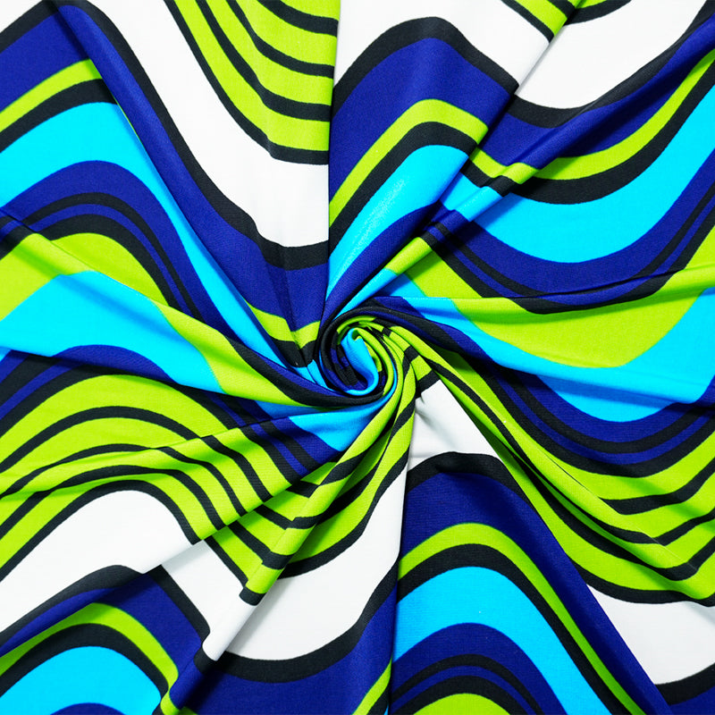 Blue-Green-Multi Poly Stretch Abstract Printed Jersey Knit Fabric