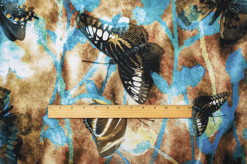 Brown-Multi Poly Stretch Butterfly Print ITY Jersey Knit Fabric