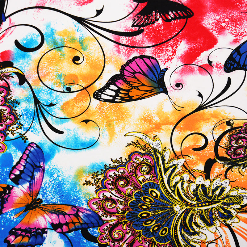 Orange-Multi Poly Stretch Butterfly Print ITY Jersey Knit Fabric