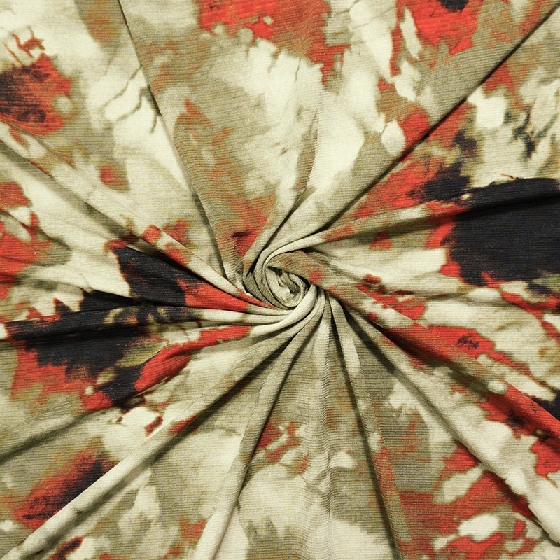 Orange-Multi Poly Stretch Abstract Printed Onion-skin Knit Fabric
