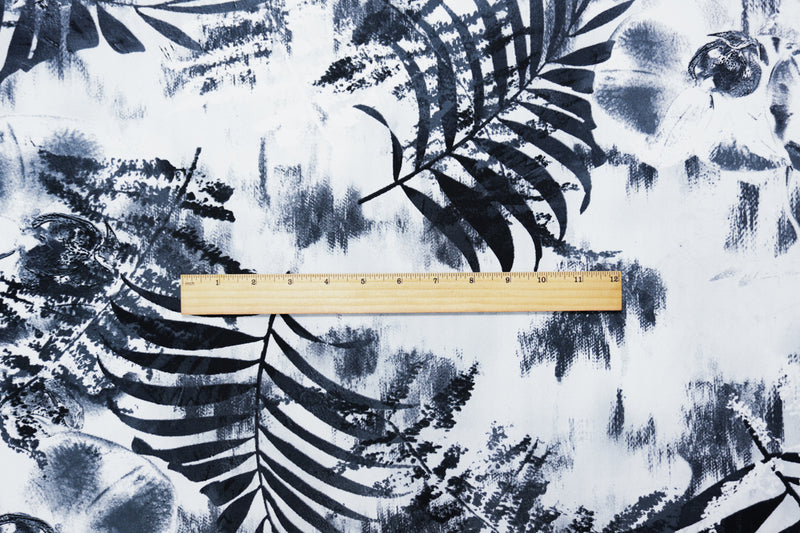 Gray-Multi Poly Stretch Leaves Print ITY Jersey Knit Fabric