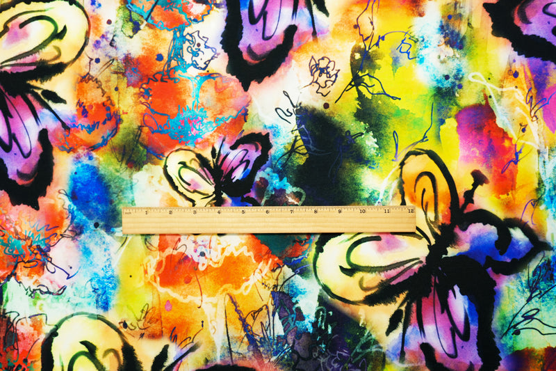 Red-Multi Poly Stretch Butterfly Printed ITY Jersey Knit Fabric