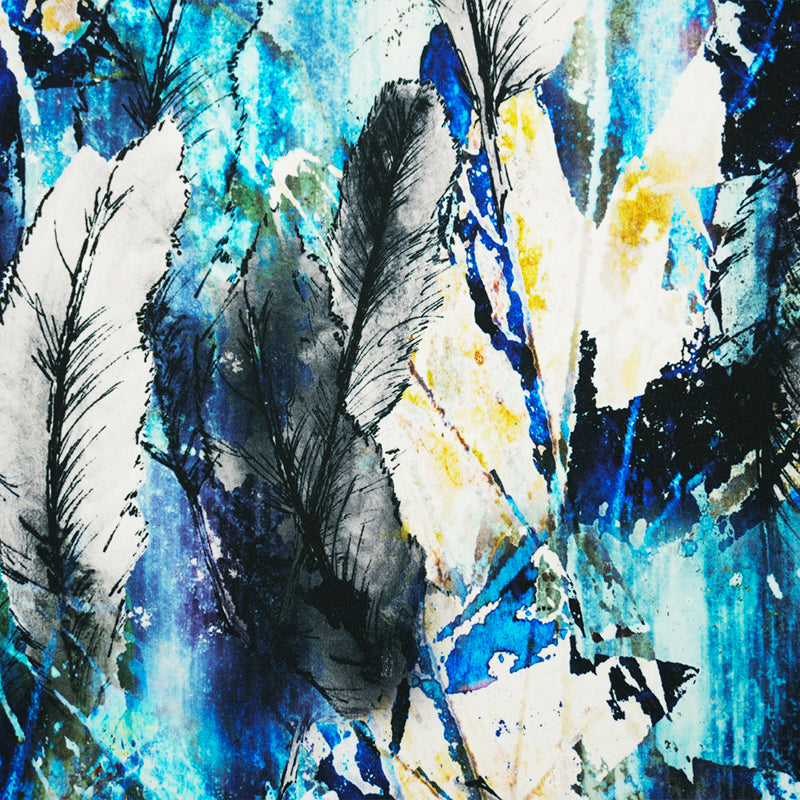 Blue-Multi Poly Stretch Feather Printed ITY Jersey Knit Fabric
