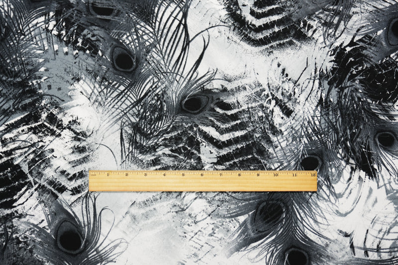 Black-Multi Poly Stretch Feathers Printed ITY Jersey Knit Fabric