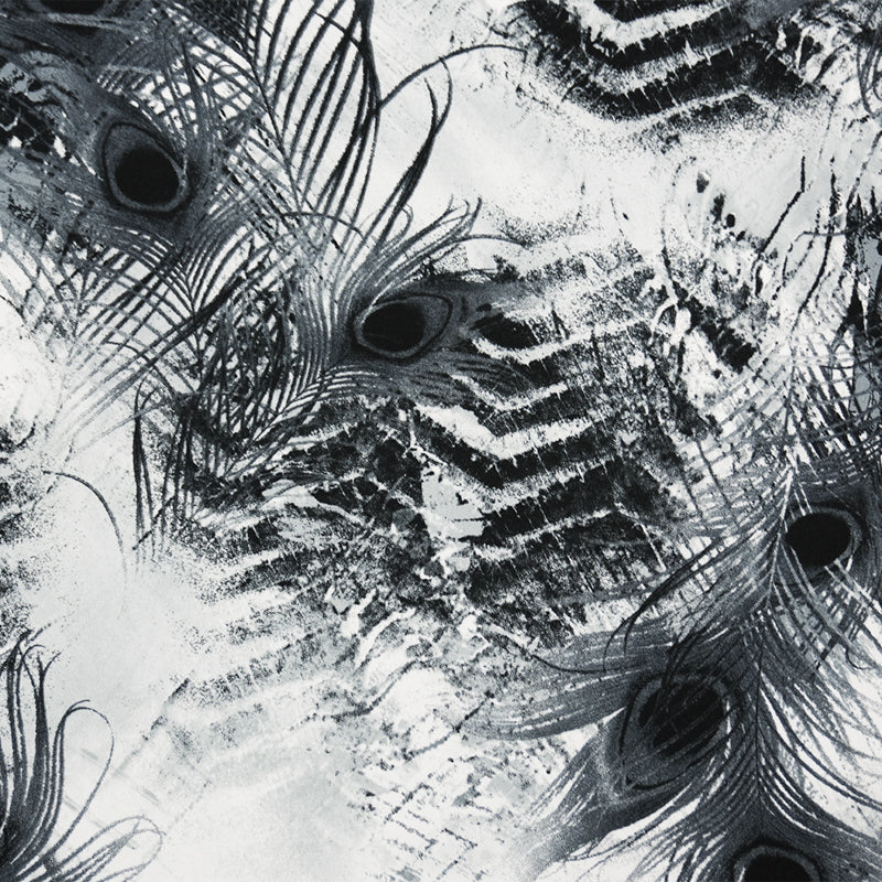 Black-Multi Poly Stretch Feathers Printed ITY Jersey Knit Fabric
