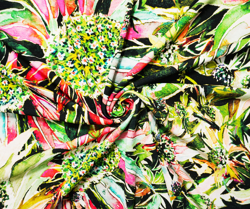 Green-Red-Multi Poly Stretch Floral Printed ITY Jersey Knit Fabric