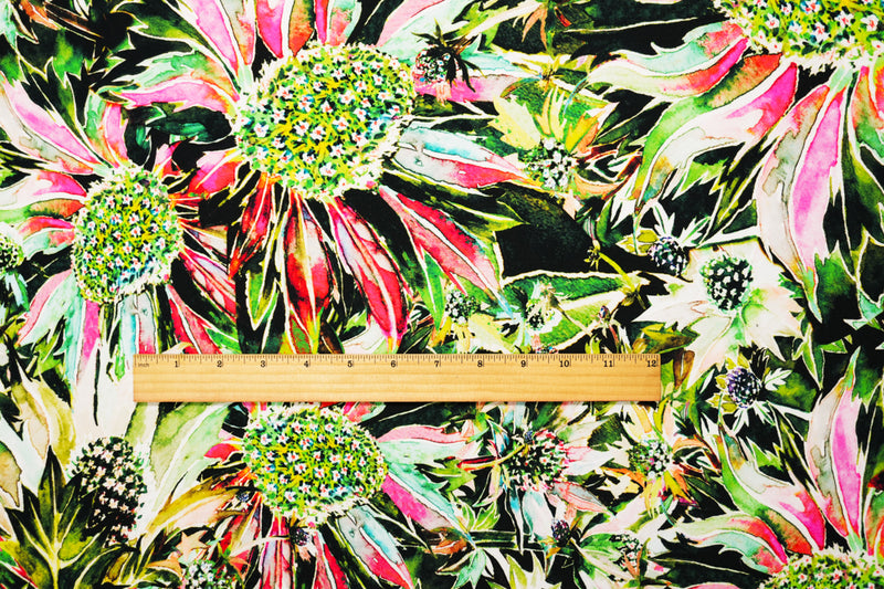 Green-Red-Multi Poly Stretch Floral Printed ITY Jersey Knit Fabric