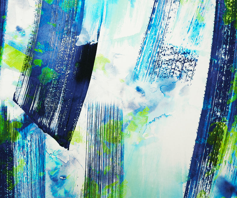 2 1/4 YD PC-Blue-Green-White Poly Stretch Abstract Printed ITY Jersey Knit Fabric
