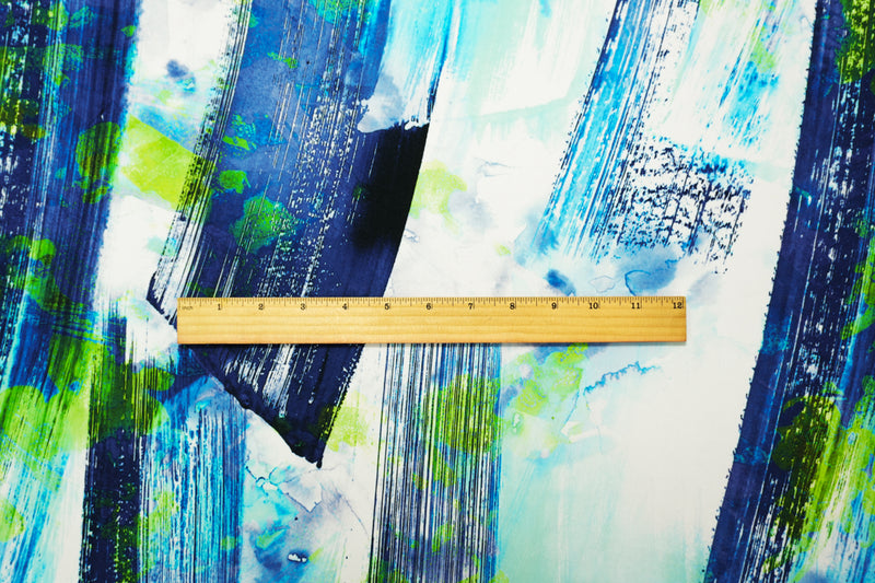 2 1/4 YD PC-Blue-Green-White Poly Stretch Abstract Printed ITY Jersey Knit Fabric