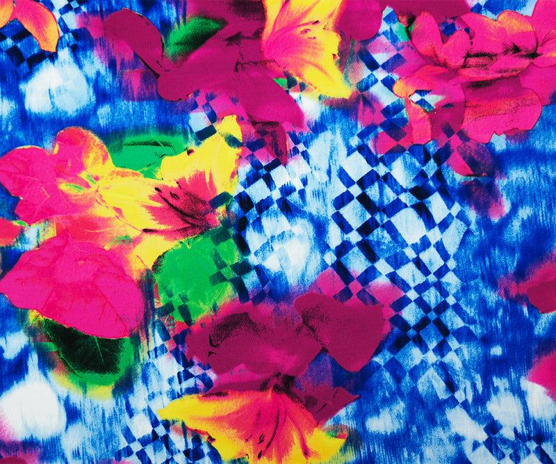 Pink-Blue-Multi Poly Stretch Floral Print ITY Jersey Knit Fabric