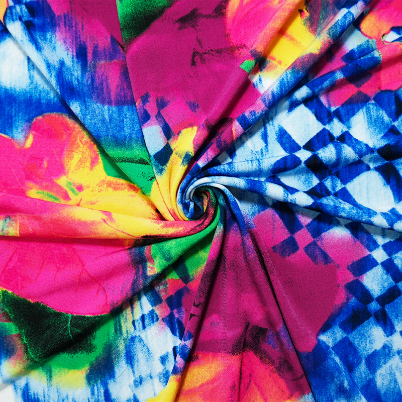 Pink-Blue-Multi Poly Stretch Floral Print ITY Jersey Knit Fabric