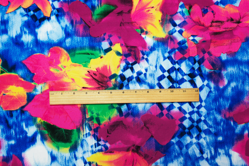 Pink-Blue-Multi Poly Stretch Floral Print ITY Jersey Knit Fabric
