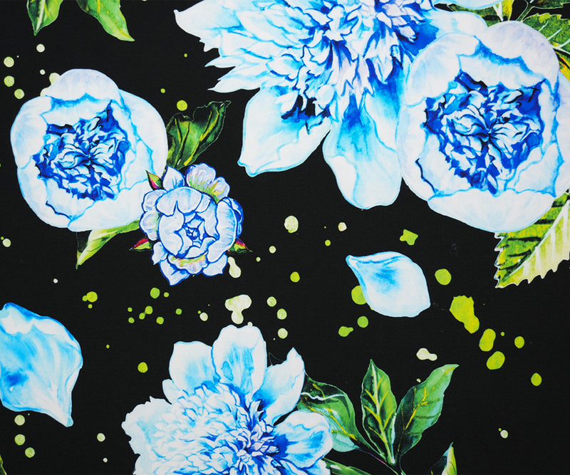 Blue-Multi Poly Stretch Floral Printed ITY Jersey Knit Fabric