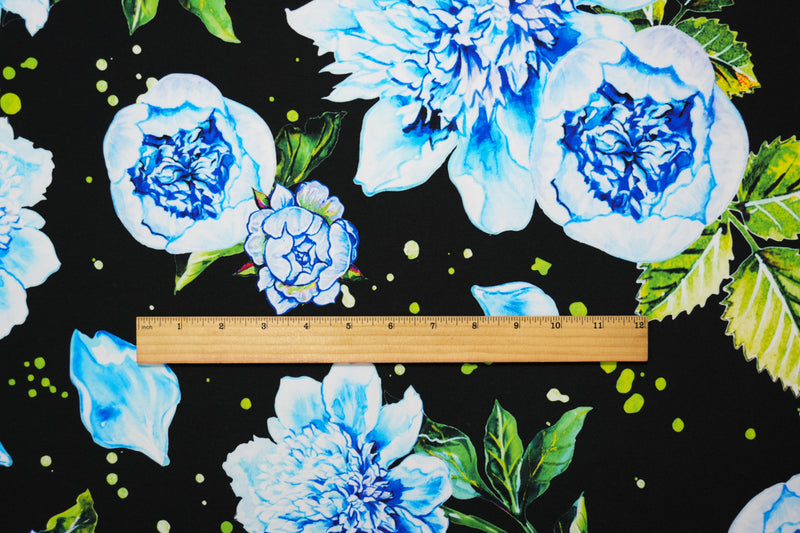 Blue-Multi Poly Stretch Floral Printed ITY Jersey Knit Fabric