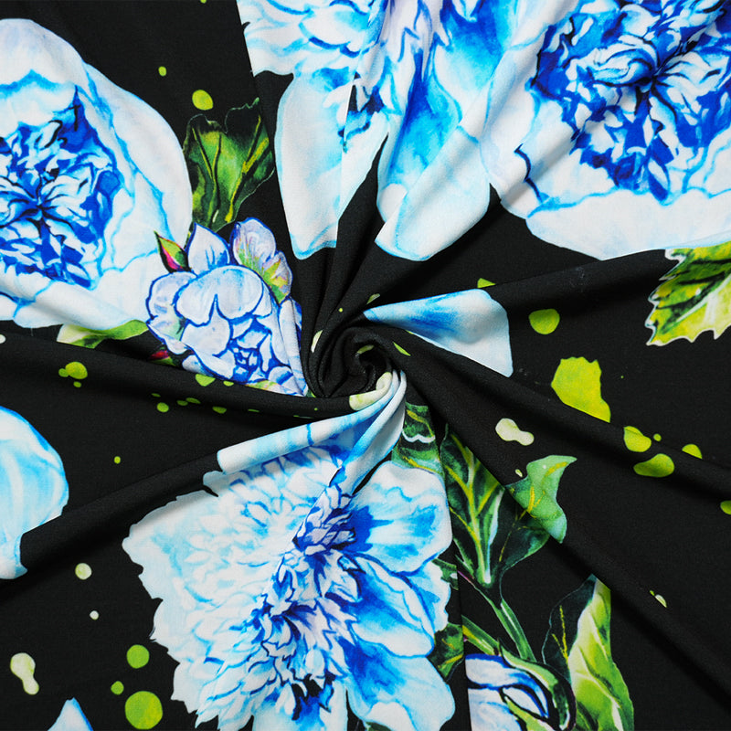 Blue-Multi Poly Stretch Floral Printed ITY Jersey Knit Fabric