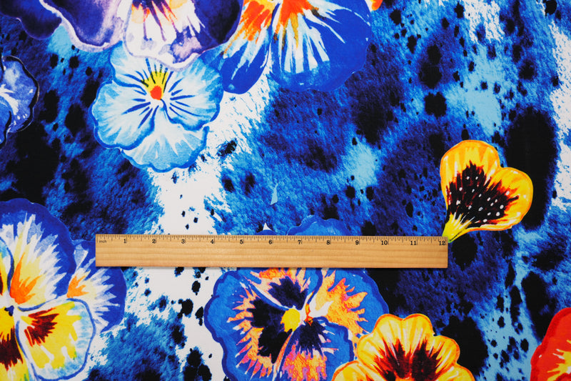 2 YD PC-Blue-Multi Poly Stretch Moroccan Floral Border Printed ITY Jersey Knit Fabric