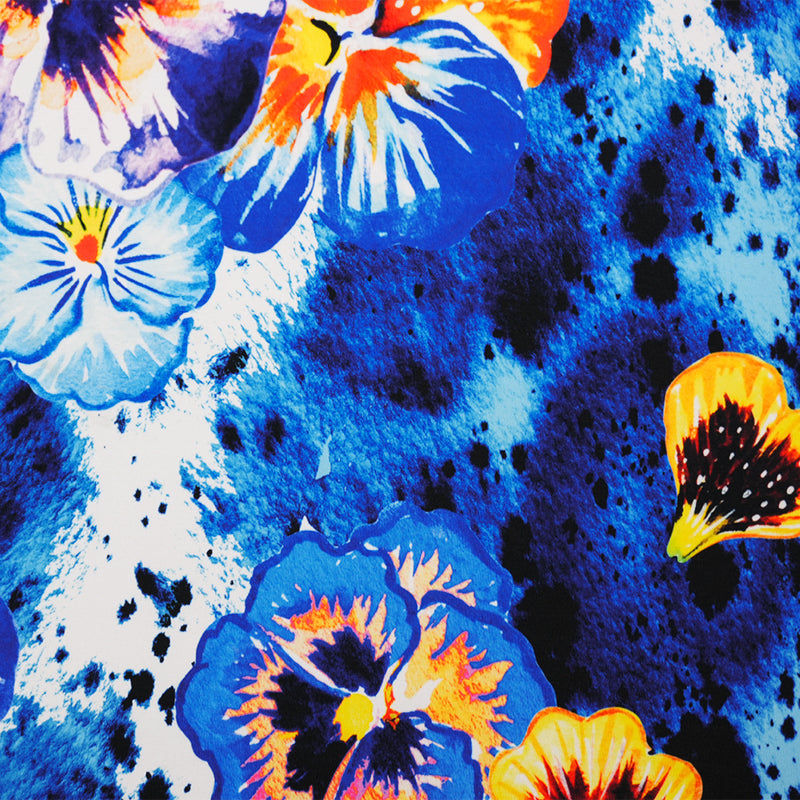 2 YD PC-Blue-Multi Poly Stretch Moroccan Floral Border Printed ITY Jersey Knit Fabric