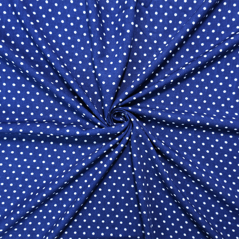 Blue-White Rayon Dot Printed Challis Woven Fabric