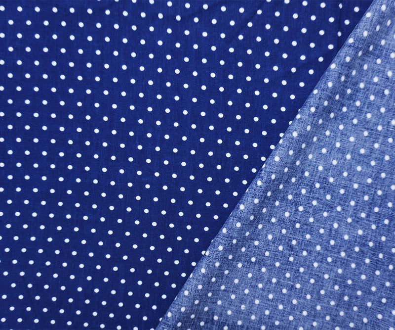 Blue-White Rayon Dot Printed Challis Woven Fabric
